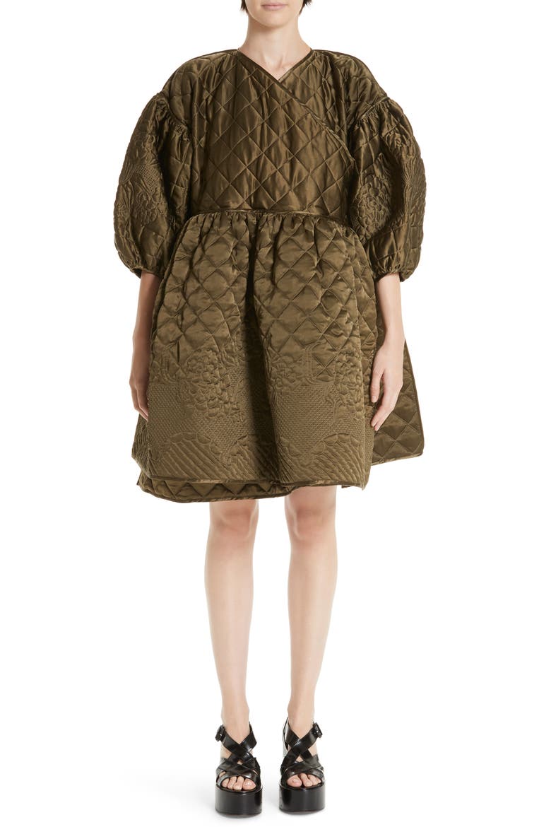 Amalie Quilted Silk Wrap Coat, Main, color, OLIVE