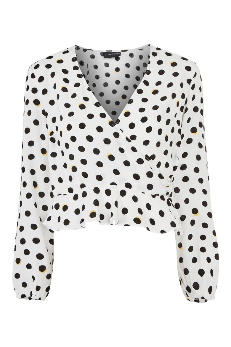 Shadow Spot Print Wrap Blouse, Alternate, color, WHITE MULTI