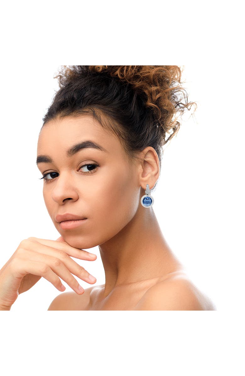 Haus of Brilliance 18K White Gold Blue Topaz and 1/2 Cttw Diamond Bale Dangle Earrings, Alternate, color, White