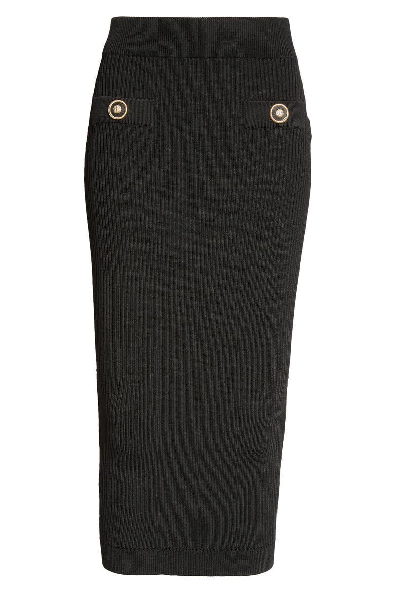 Button Detail Rib Midi Sweater Skirt, Alternate, color, BLACK