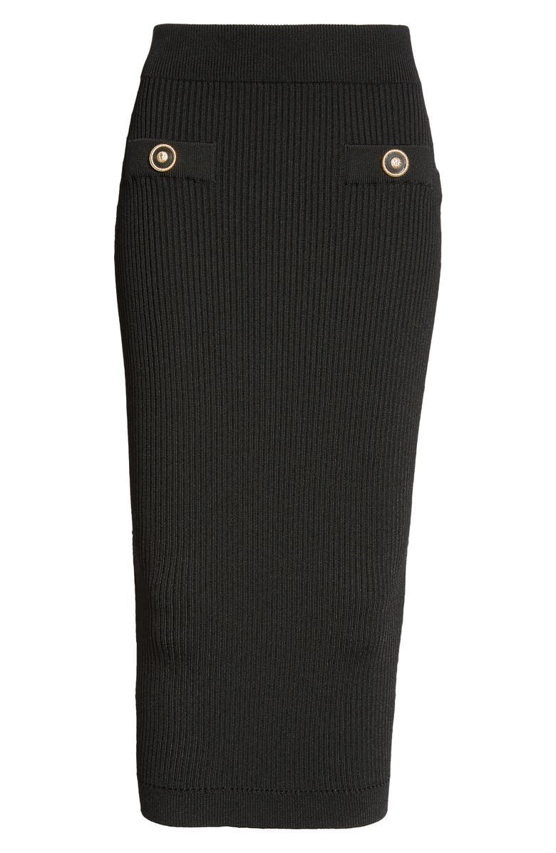 Balmain Button Detail Rib Midi Sweater Skirt, Alternate, color, Black