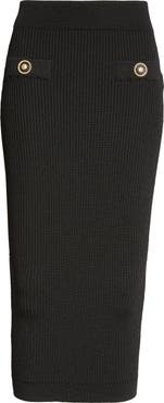 Balmain Button Detail Rib Midi Sweater Skirt
