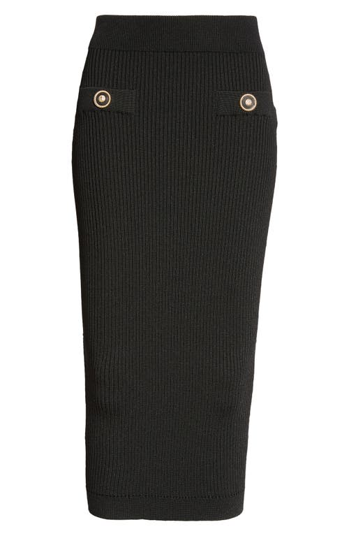 Balmain Button Detail Rib Midi Sweater Skirt In Black