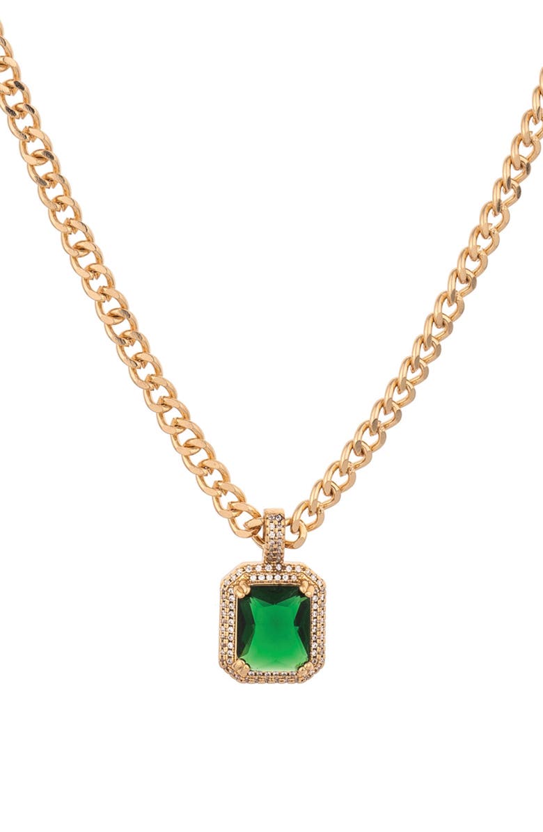 Ettika Cubic Zirconia Pendant Necklace, Main, color, Green