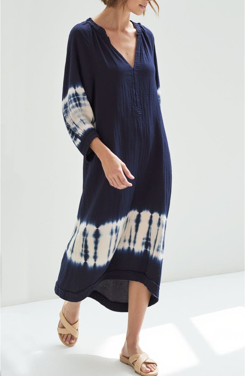 ocean+main Tie Dye Gauze Dress with Pockets, Main, color, Navy Sedona
