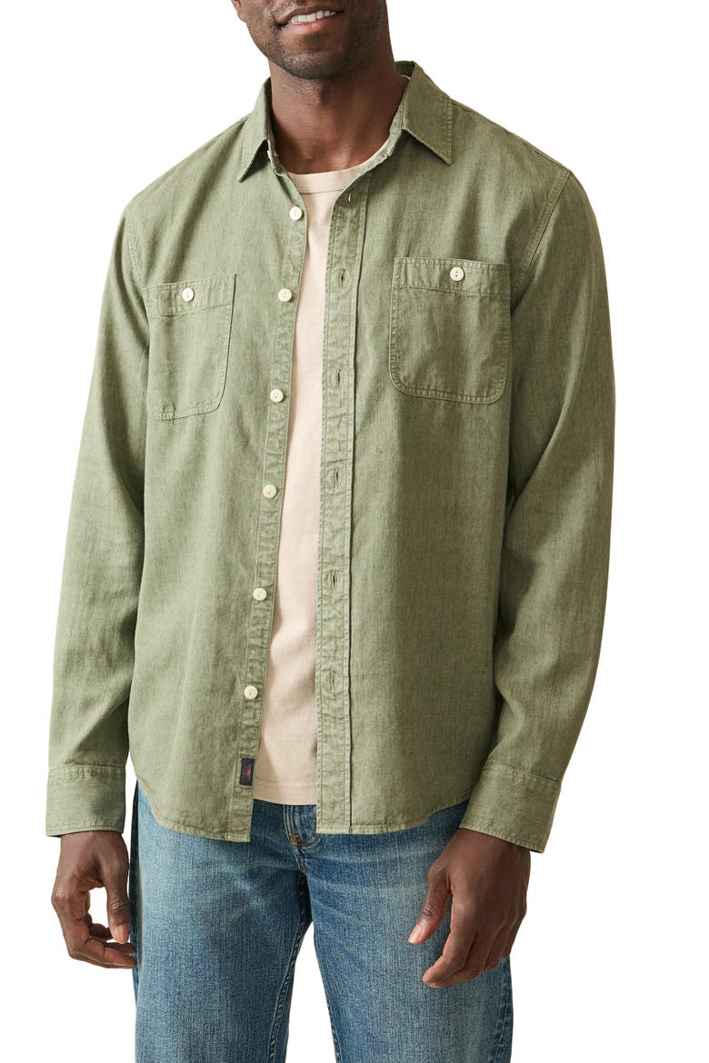 The Tried & True Lyocell & Linen Chambray Button-Up Shirt, Main, color, DESERT OLIVE