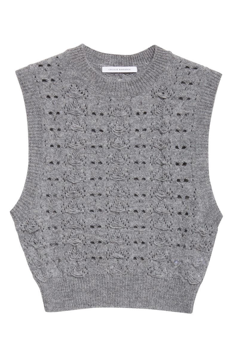 Cecilie Bahnsen Brisa Heritage Lace Knit Wool Crop Sweater Vest, Alternate, color, Light Grey