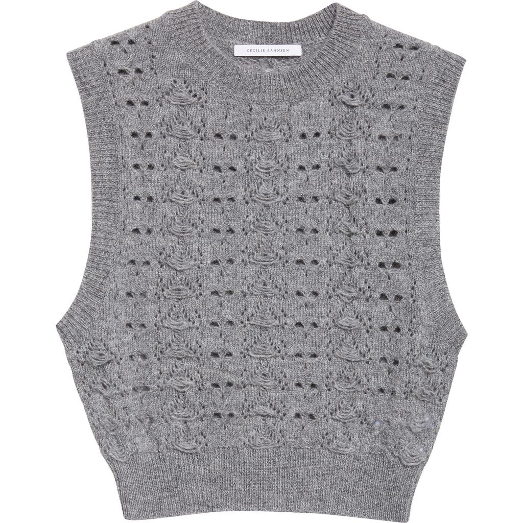 Cecilie Bahnsen Brisa Heritage Lace Knit Wool Crop Sweater Vest In Gray