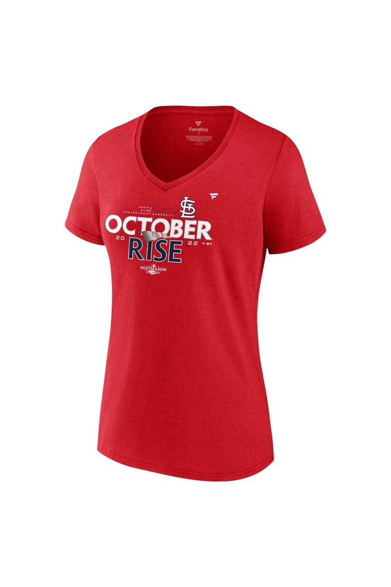 Women's Fanatics Branded Red St. Louis Cardinals 2022 Postseason Locker Room V-Neck T-Shirt, Alternate, color, Red