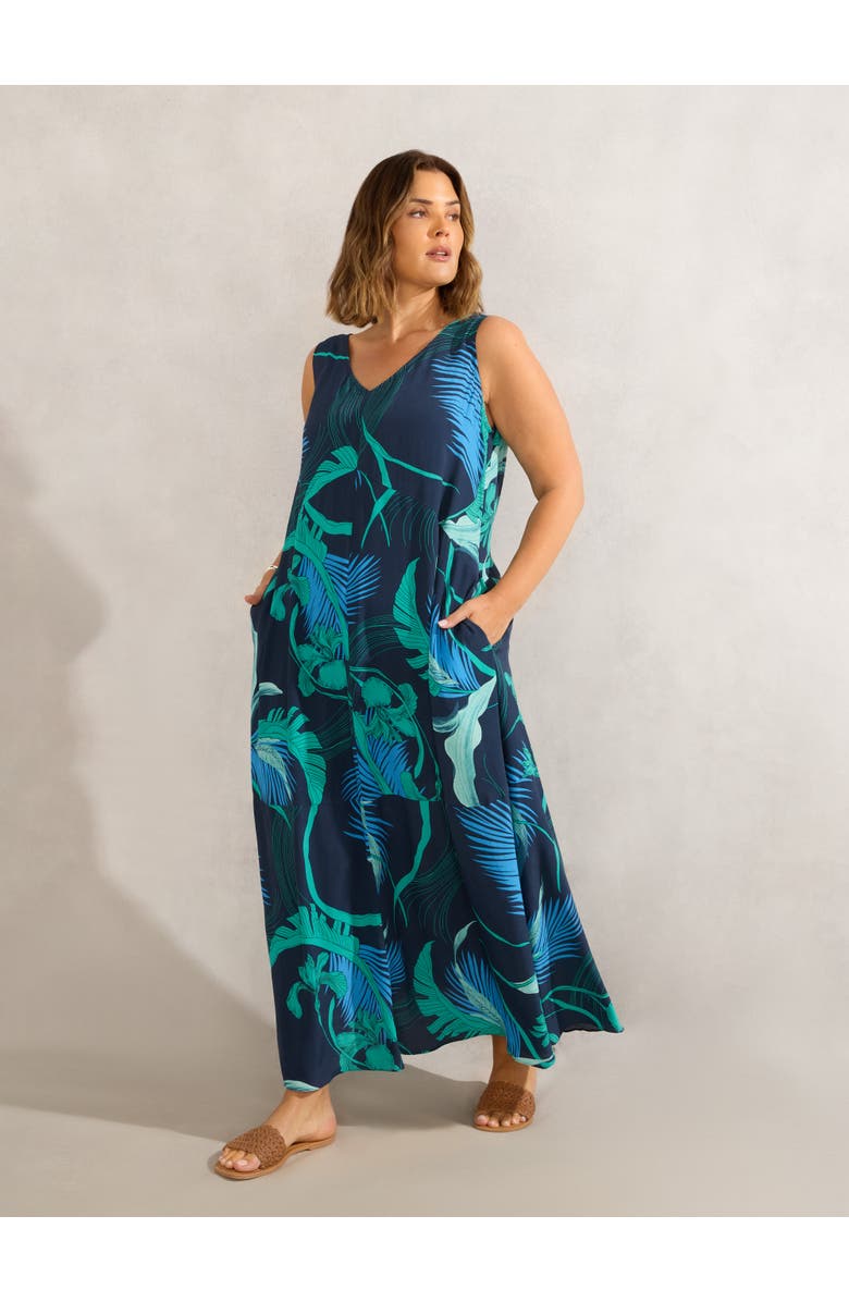 Live Unlimited Abstract Leaf Print V-Neck Maxi Dress, Main, color, Multi