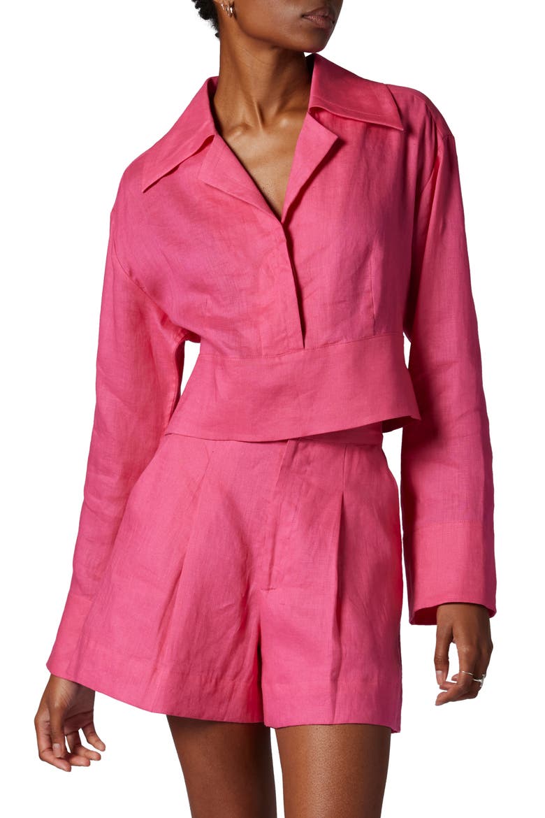 Beatrix Linen Crop Shirt, Main, color, RASPBERRY SORBET