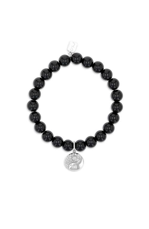 Sheryl Lowe Onyx 8mm Bead Bracelet With Diamond Yin Yang Charm In Onyx/sterling Silver