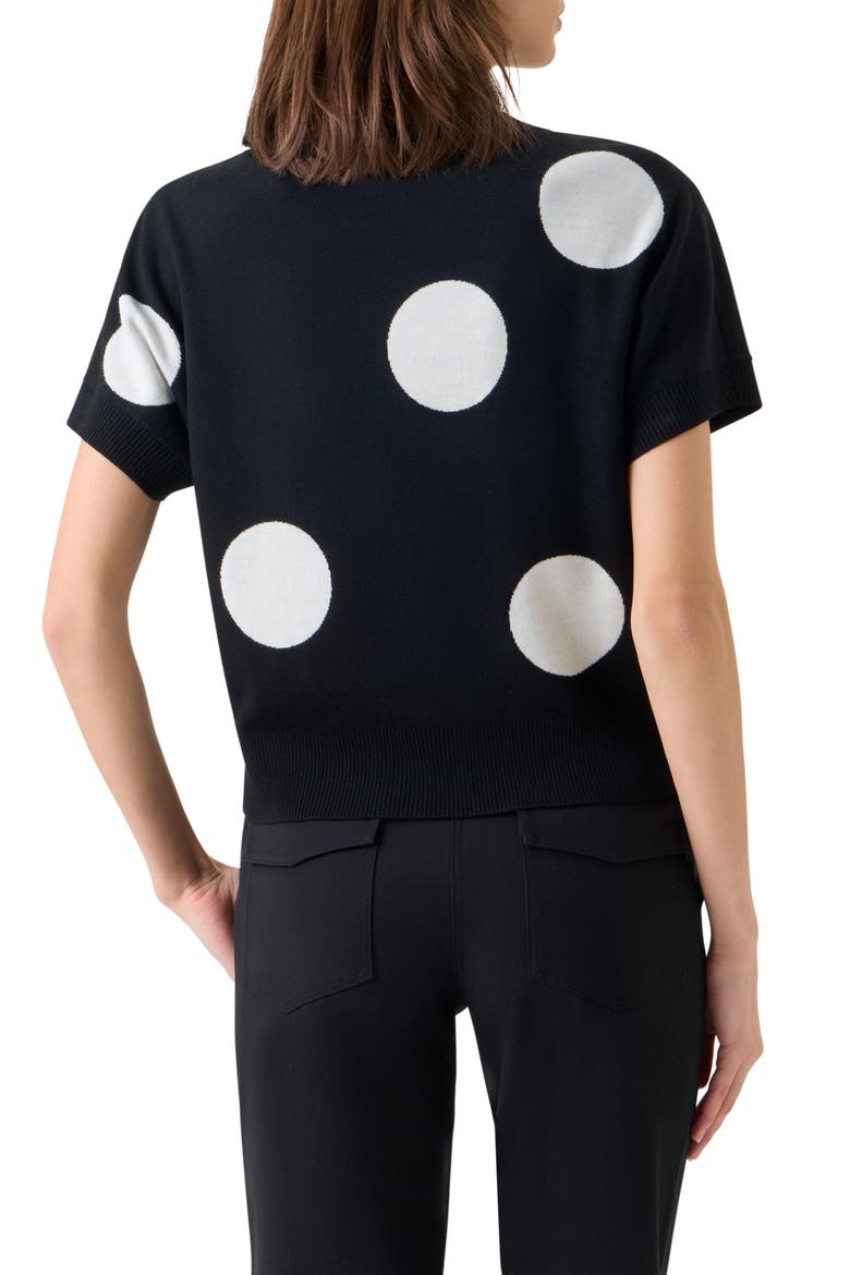 Relaxed Polka Dot Short Sleeve Virgin Merino Wool Sweater, Alternate, color, BLACK-CREAM