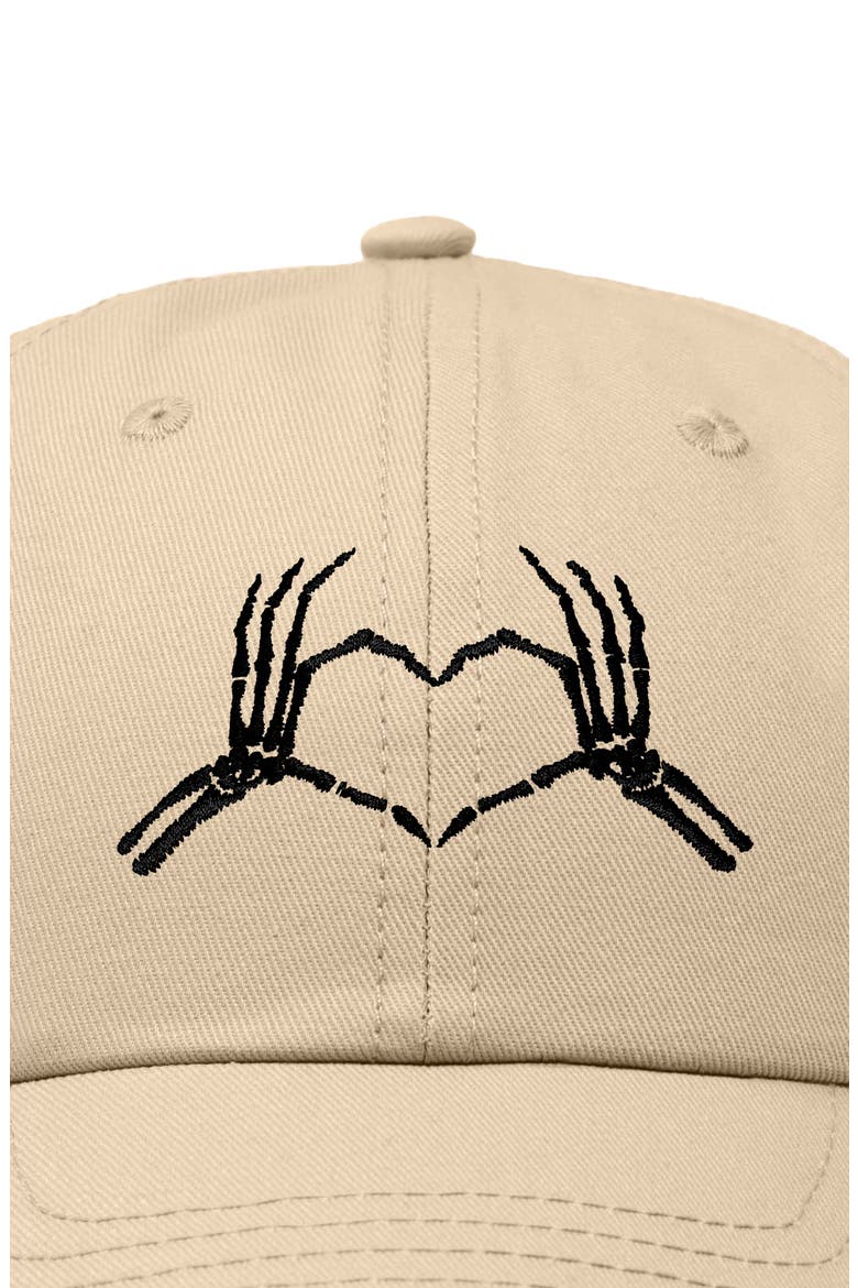 Skeleton Heart Embroidered Dad Hat, Alternate, color, Khaki