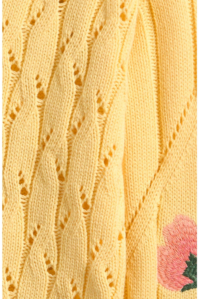 Kids' Flower Embroidered Pointelle V-Neck Sweater, Alternate, color, YELLOW