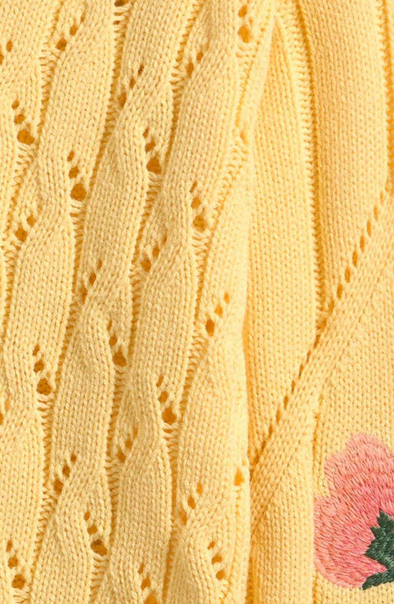 Freshman Kids' Flower Embroidered Pointelle V-Neck Sweater, Alternate, color, Yellow