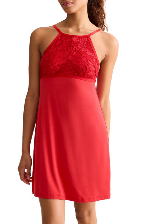 Fleur't Parisian Nights Lace Trim Chemise In Red