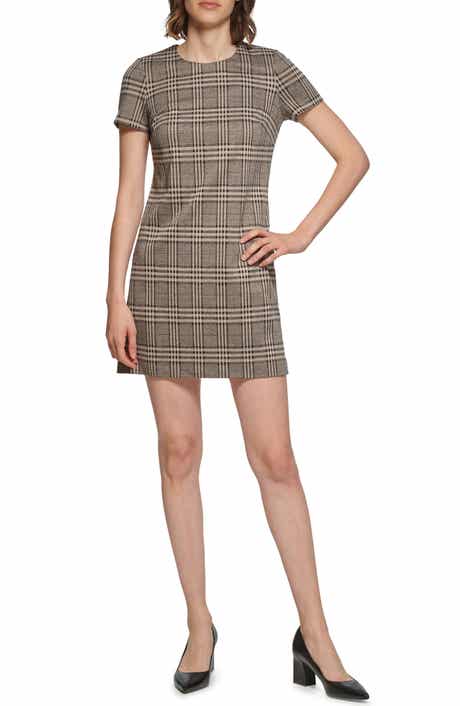 Plaid Short Sleeve Ponte Sheath Dress