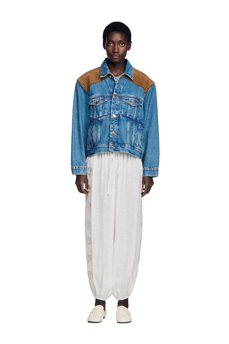 Denim and suede jacket, Alternate, color, Light bu jean
