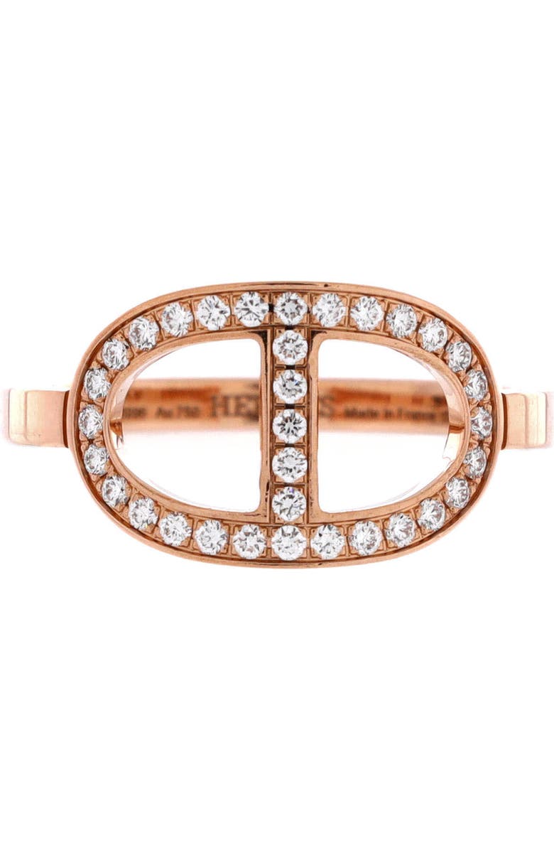 Pre-Owned Hermes Chaine d'Ancre Contour Ring 18K Rose Gold and Diamonds Medium, Main, color, Rose Gold