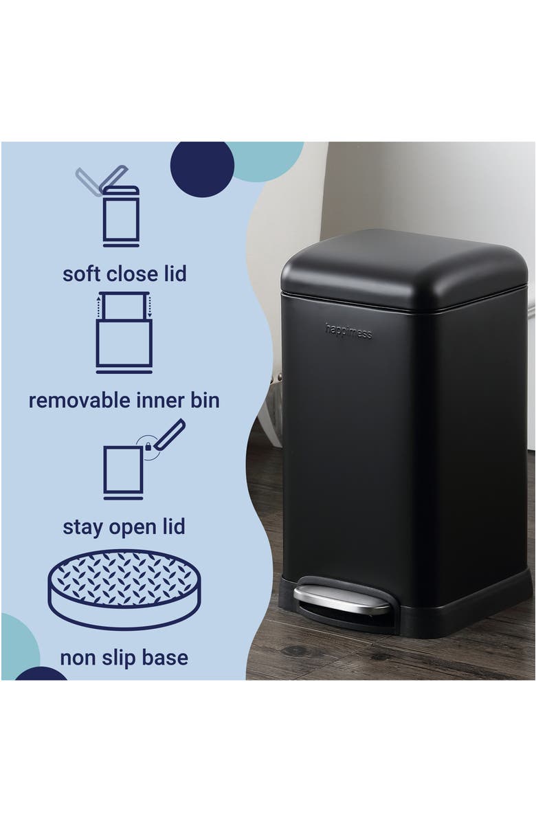 HAPPIMESS Betty Retro Mini 3.2-Gallon Step-Open Trash Can, Alternate, color, Midnight Black