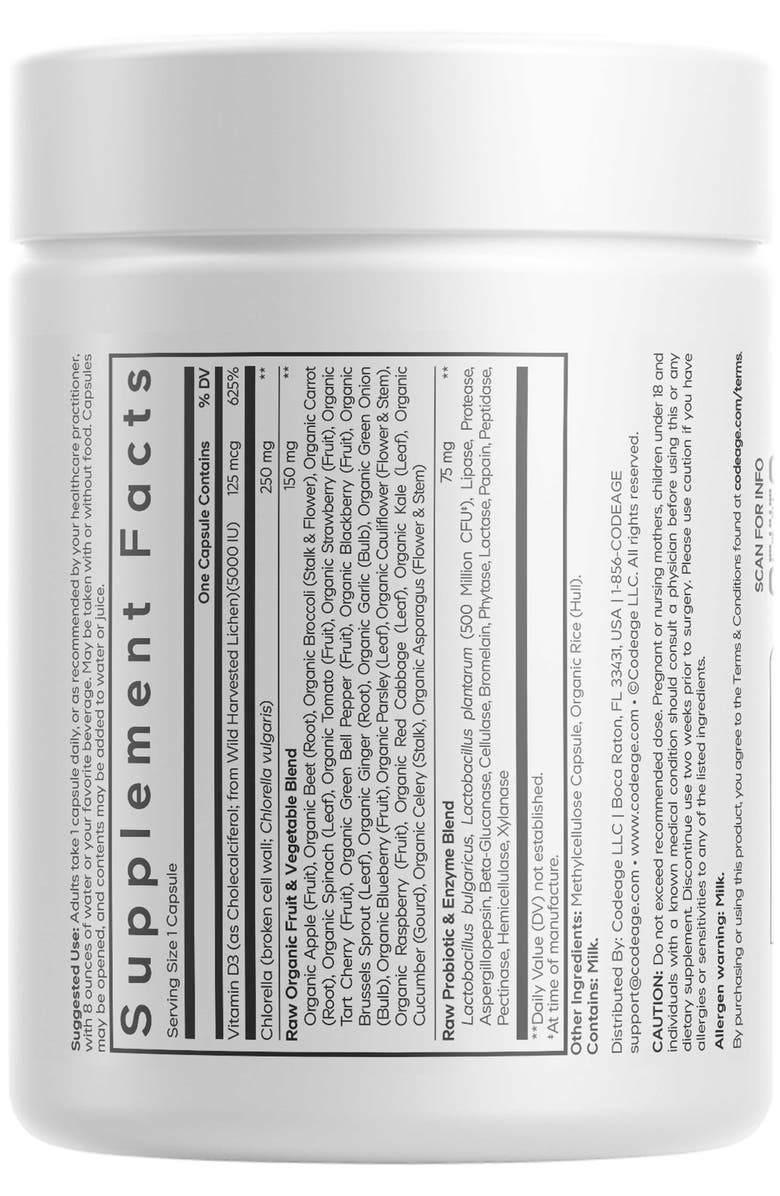 Codeage Raw Vitamin D3+ 5000 IU Supplement, Alternate, color, White