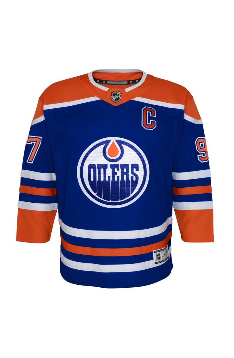 Outerstuff Youth Connor McDavid Royal Edmonton Oilers Home Premier Player Jersey, Alternate, color,