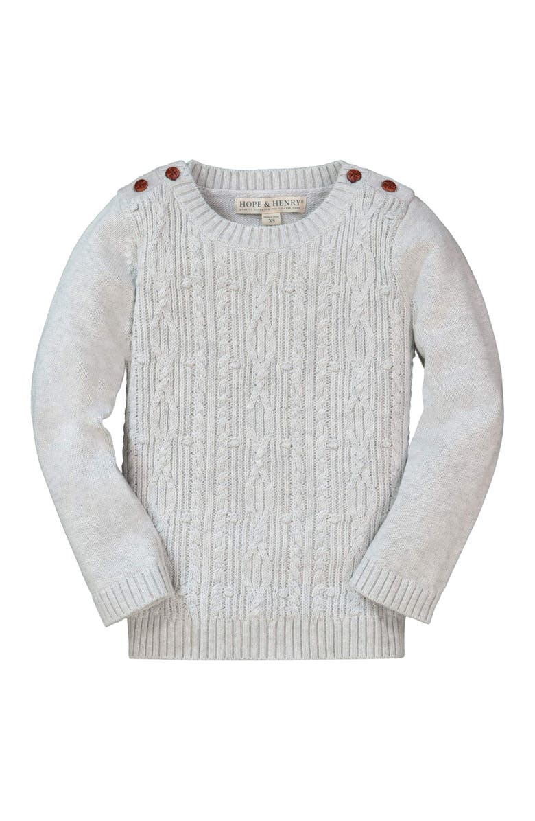 Hope & Henry Baby Girls' Cable Button Sweater, Infant, Main, color, Light Heather Gray