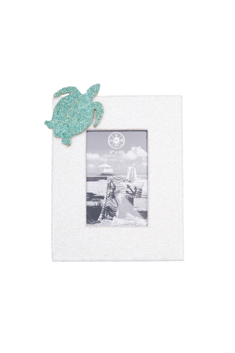 4x6 White Glass Beads Sea Turtle Photo Picture Frame, Main, color, White