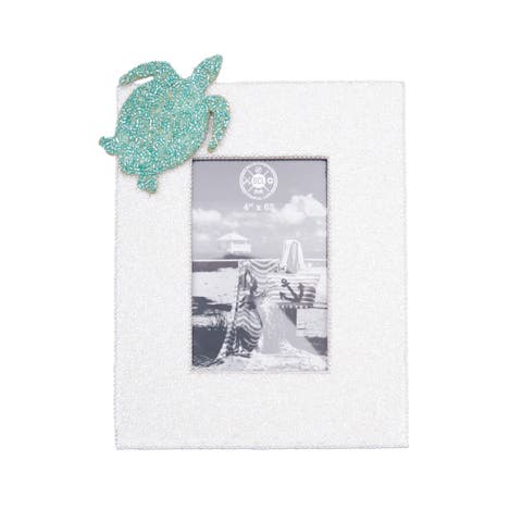 4x6 White Glass Beads Sea Turtle Photo Picture Frame