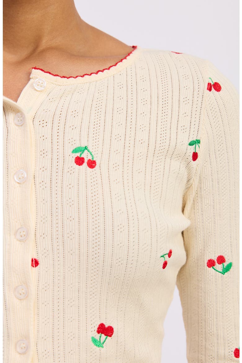 Embroidered Cotton Pointelle Cardigan, Alternate, color, YELLOW RED