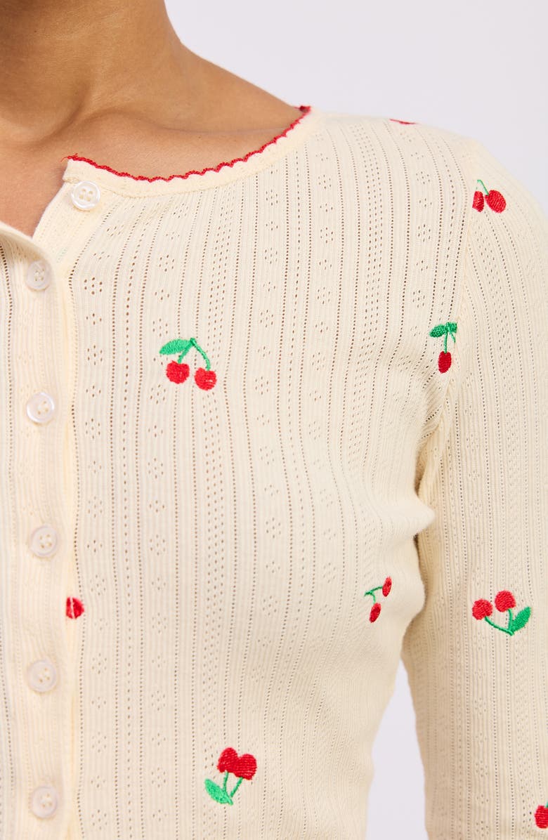 JACQUIE THE LABEL Embroidered Cotton Pointelle Cardigan, Alternate, color, Yellow Red