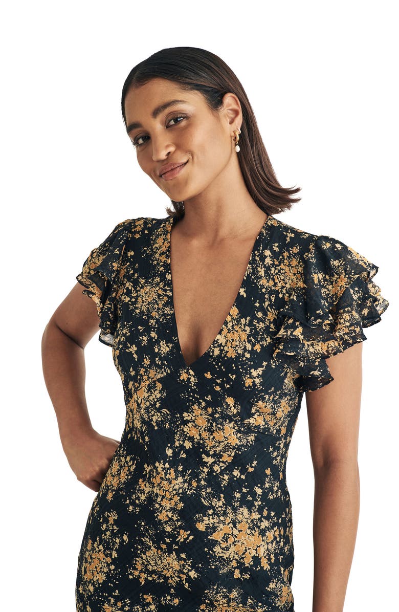 Nobody's Child Layla Floral Flutter Sleeve Midi Dress, Alternate, color,