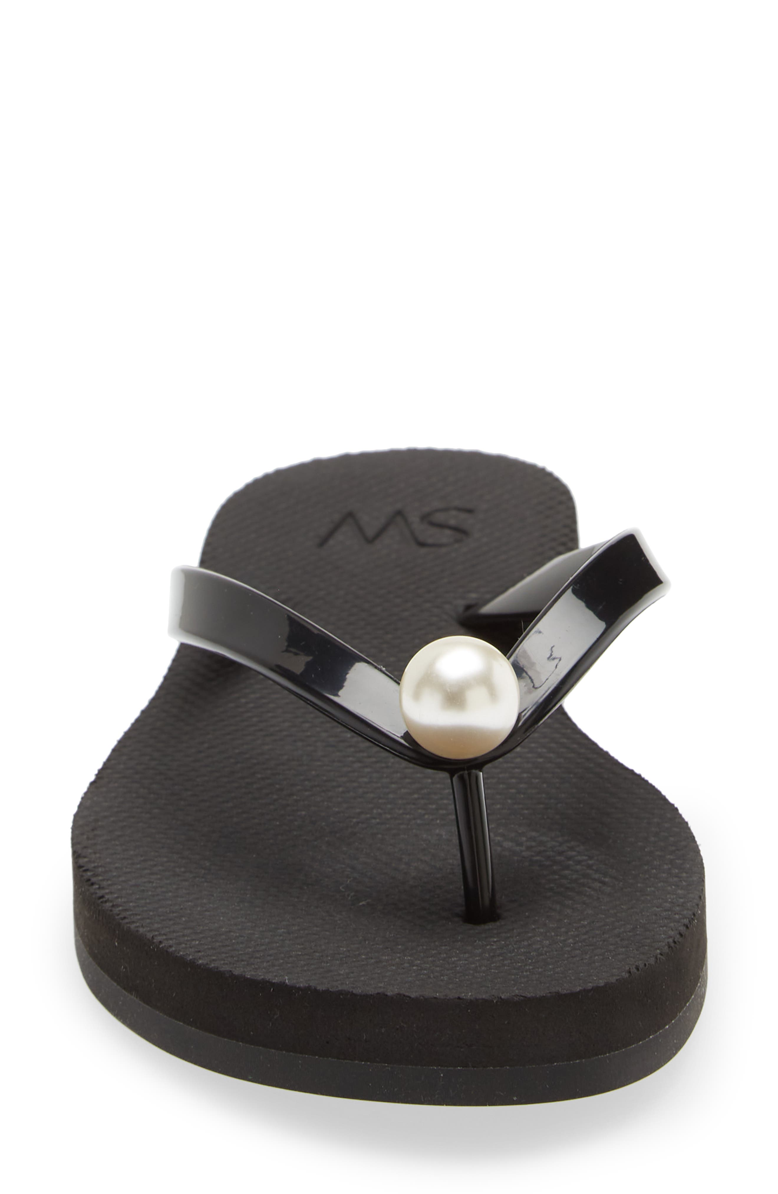 Imitation Pearl Flip Flop, Alternate, color, BLACK