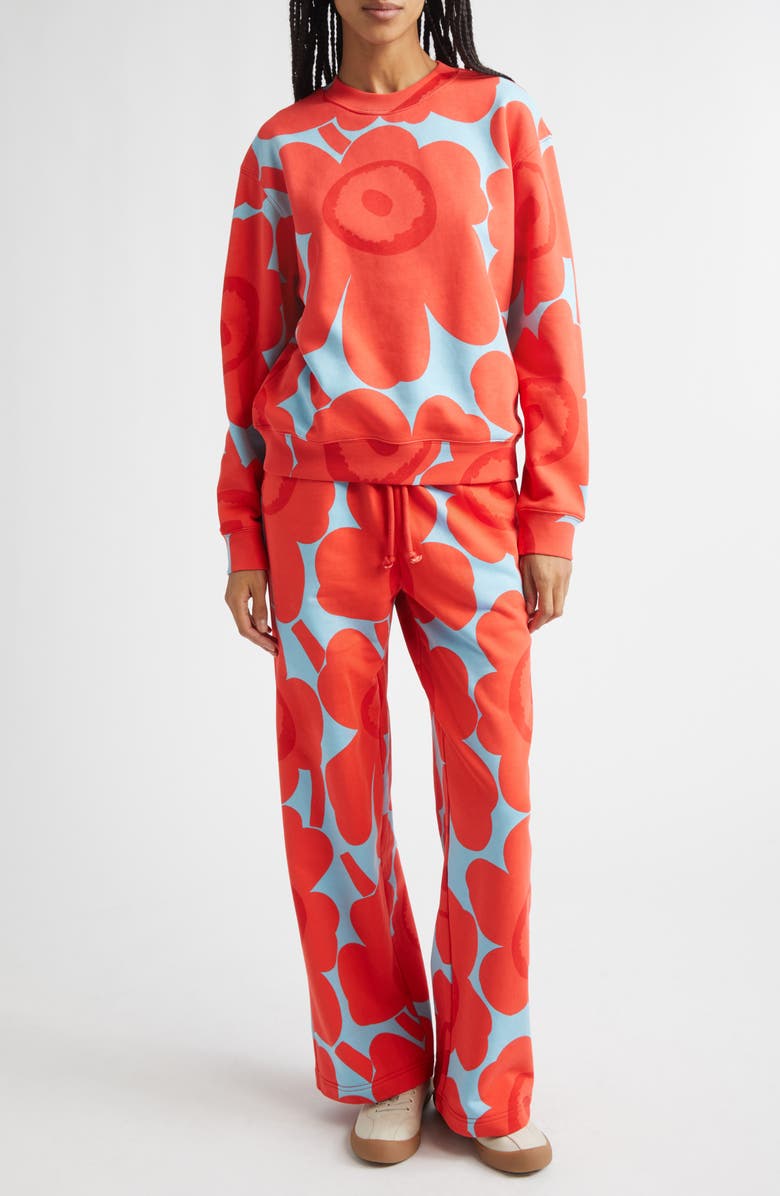 Marimekko Varret Unikko French Terry Sweatpants, Alternate, color, Light Blue Red