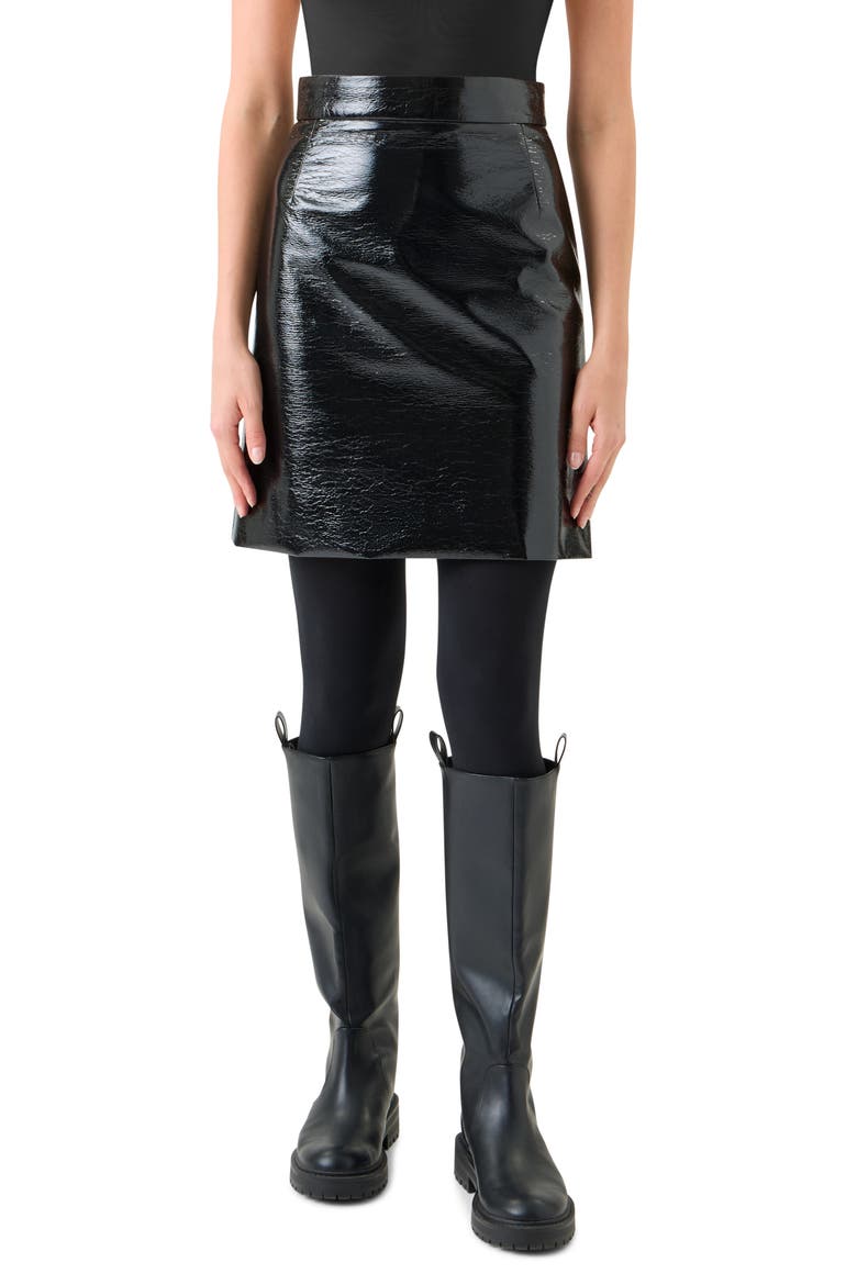 Crinkled Lacquer Miniskirt, Main, color, BLACK
