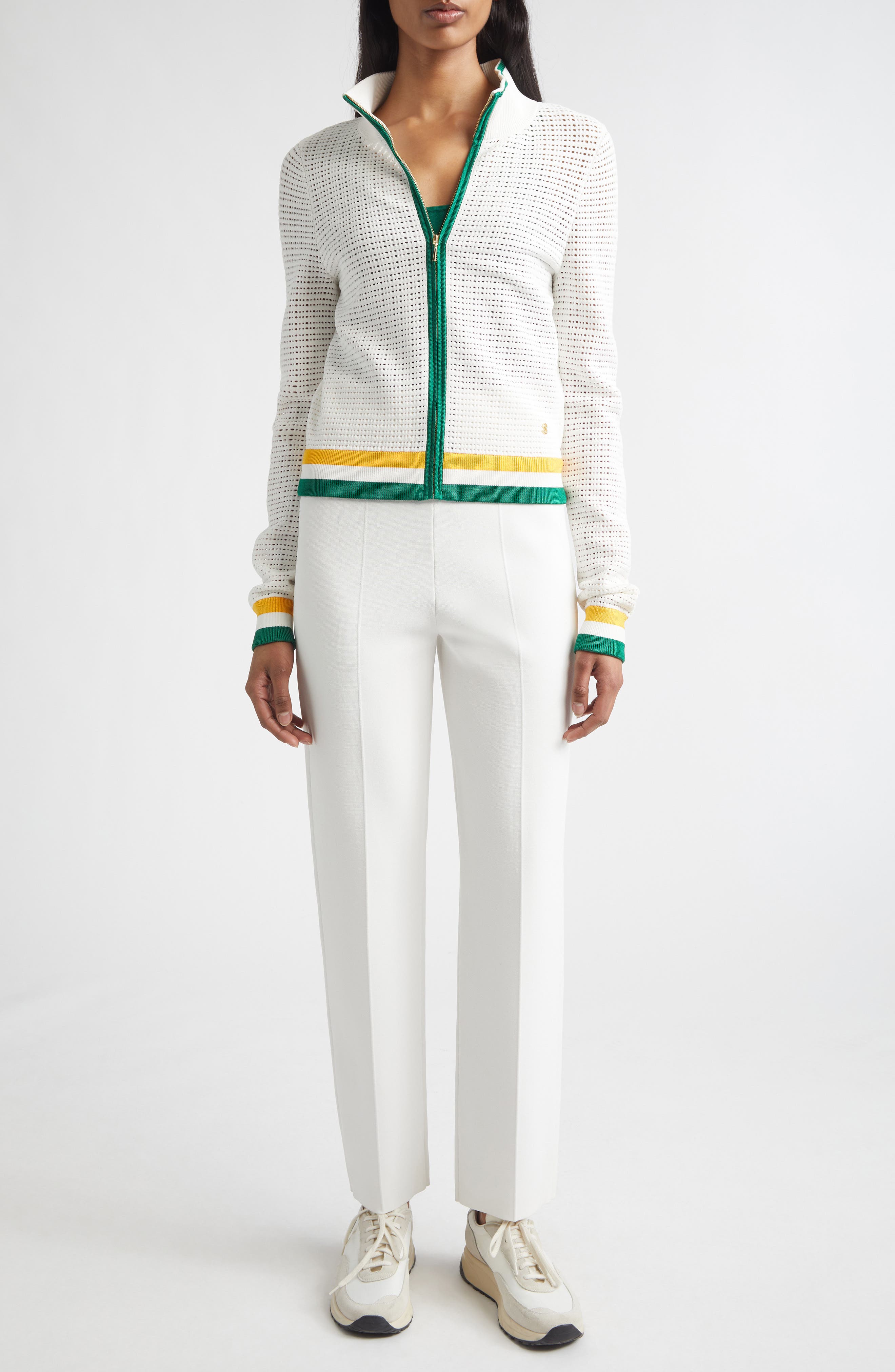 Geometric Point Open Knit Zip-Up Jacket - image 2