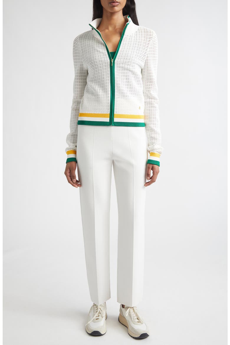 Geometric Point Open Knit Zip-Up Jacket, Alternate, color, BRIGHT WHITE MULTI