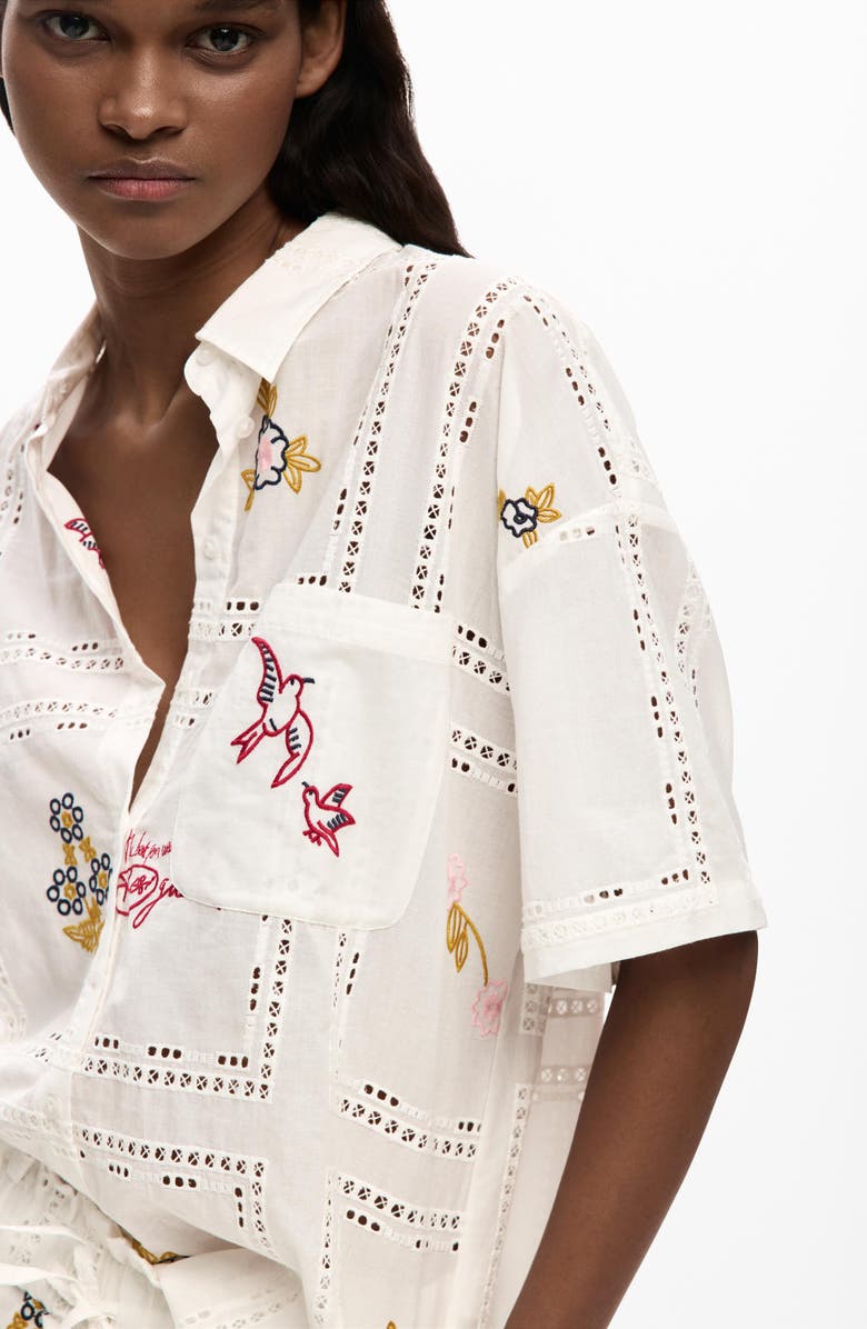 Desigual Embroidered Woven Shirt, Alternate, color, White
