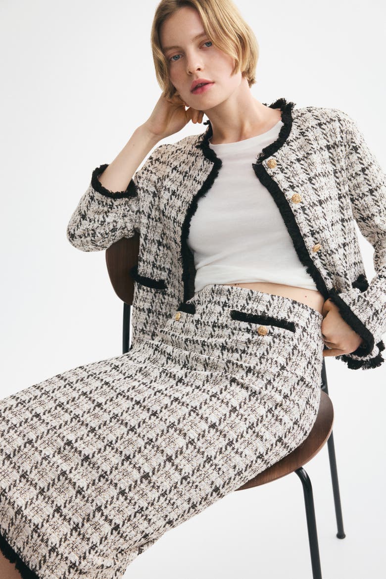 Bouclé-knit Skirt With Fringe, Alternate, color, Cream/checked