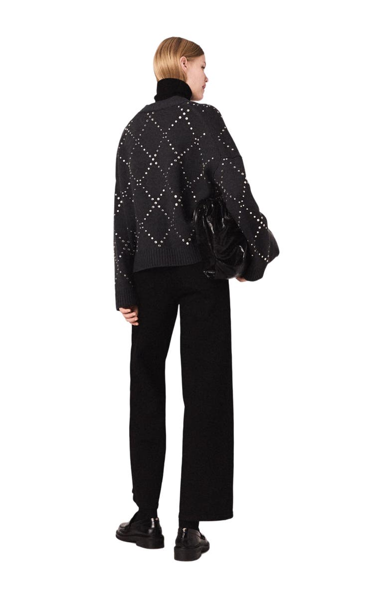 maje Rhinestone check cardigan, Alternate, color, Grey