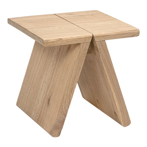 Jack Rustic Scandinavian Handcrafted Solid Mindi Wood Sculptural Base Accent Stool