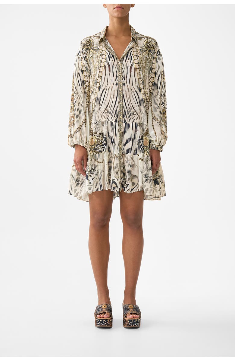 Camilla Long Sleeve Tiered Short Dress, Main, color, Lady Lionheart