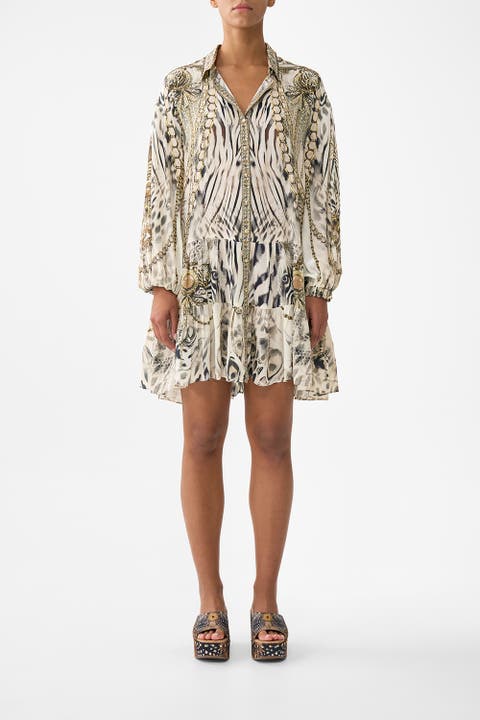 Long Sleeve Tiered Short Dress