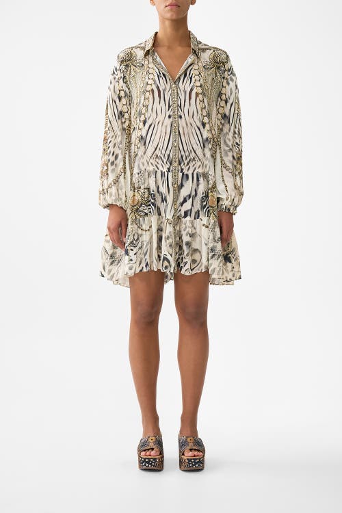 Camilla Long Sleeve Tiered Short Dress In White