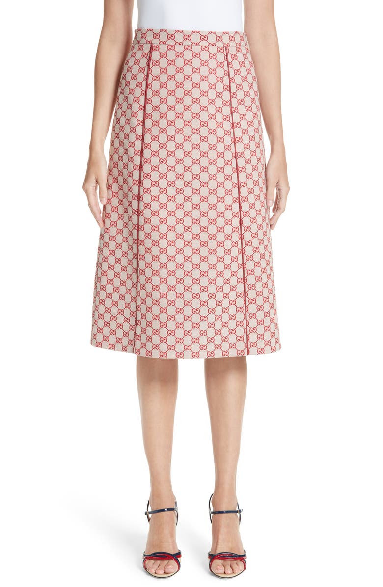 Gucci GG Print Canvas A-Line Skirt, Main, color, 