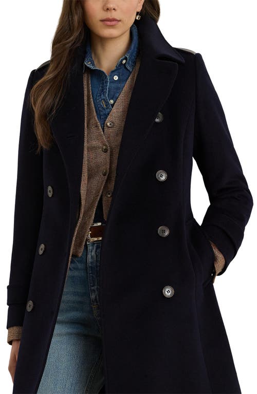 Ralph Lauren Lauren Faux Leather Detail Wool Blend Coat In Black