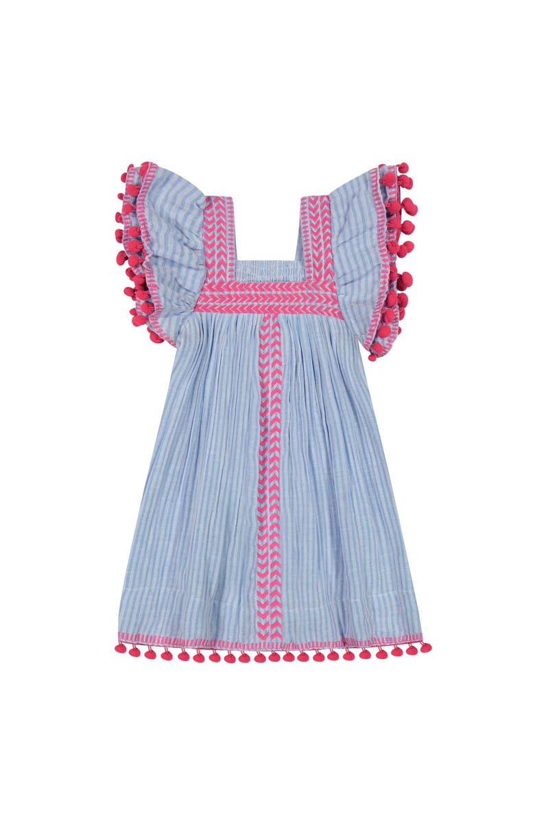 Mer St. Barth Serena Girl's Tassel Dress Sea Stripe Embroidery, Main, color, 