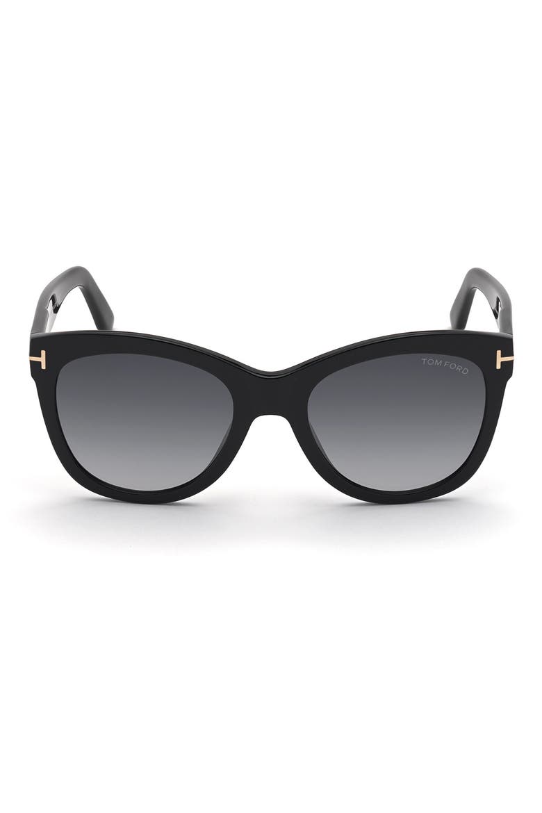 Wallace 54mm Gradient Cat Eye Sunglasses, Main, color, SHINY BLACK / GRADIENT SMOKE