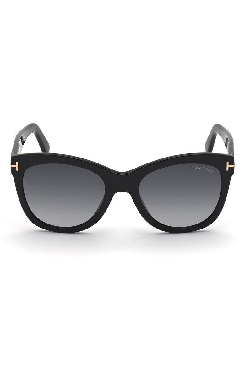 TOM FORD Wallace 54mm Gradient Cat Eye Sunglasses, Main, color, Shiny Black / Gradient Smoke